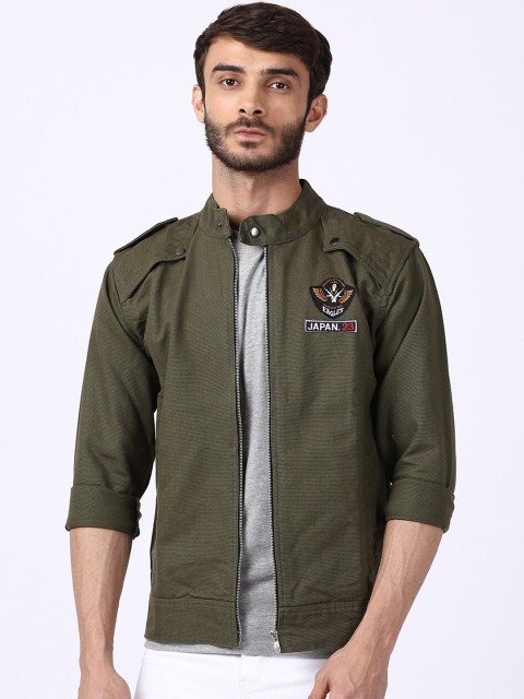 

VOXATI Men Olive Green Open Front Jacket
