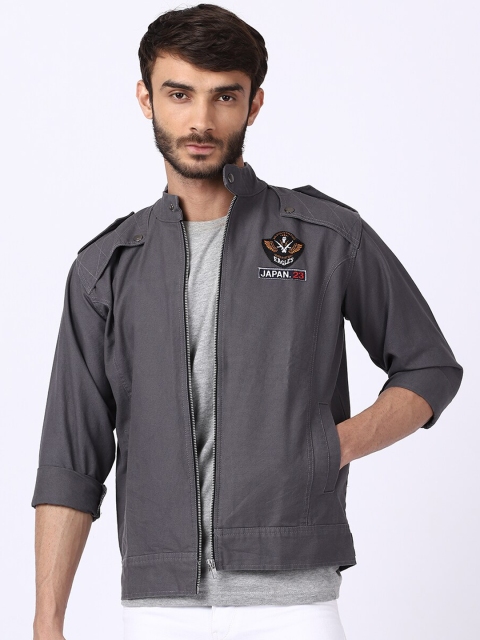 

VOXATI Men Charcoal Open Front Jacket