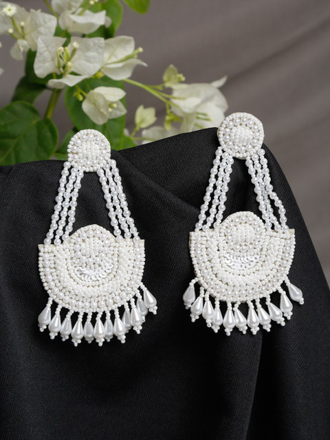 

NEUDIS White Beaded Contemporary Drop Earrings