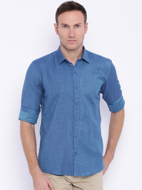 

Four One Oh Men Blue Slim Fit Self-Design Casual Shirt