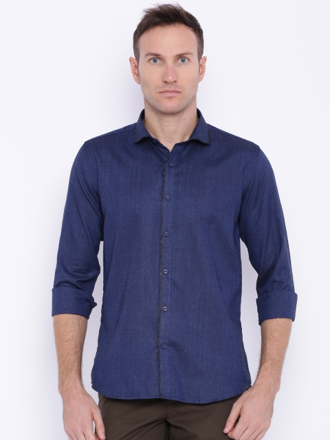 

Four One Oh Men Blue Slim Fit Solid Casual Shirt