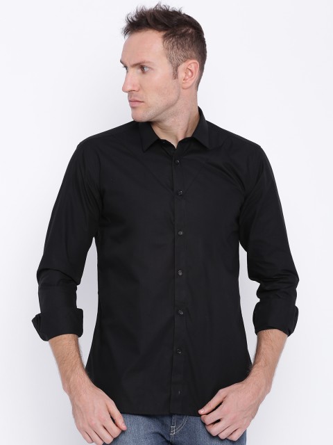 

Four One Oh Men Black Slim Fit Solid Casual Shirt