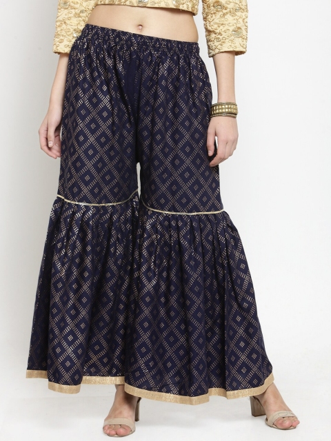 

Clora Creation Women Navy Blue & Gold-Toned Printed Flared Sharara