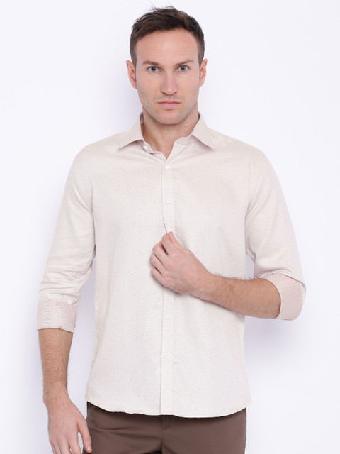 

Four One Oh Men Beige Slim Fit Self-Design Casual Shirt