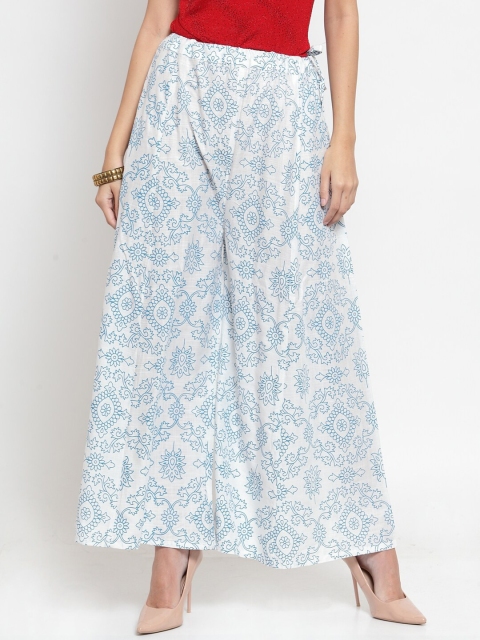 

Clora Creation Women White & Blue Floral Printed Flared Palazzos