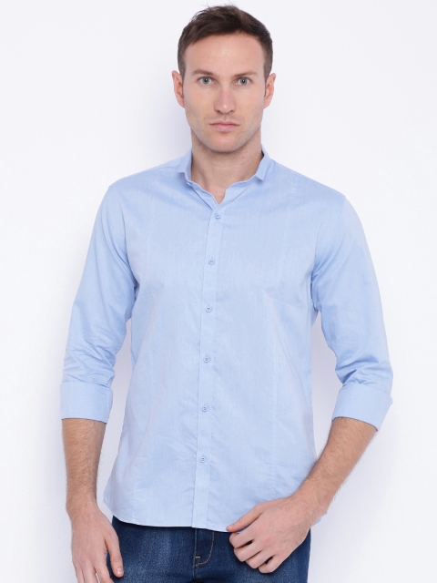 

Four One Oh Men Blue Slim Fit Solid Casual Shirt