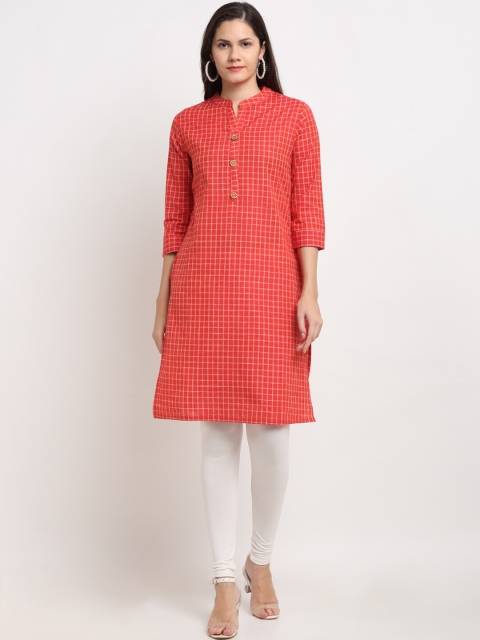 

Ardozaa Women Peach-Coloured Checked Straight Kurta