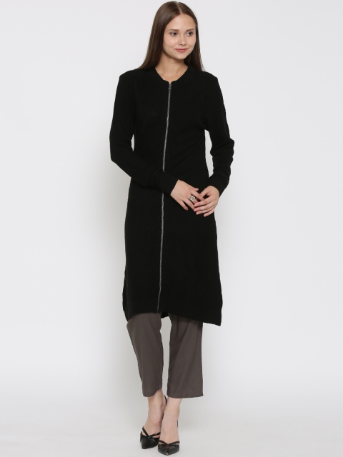 

W Black Patterned Longline Cardigan