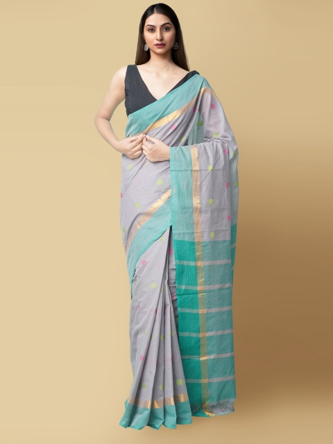 

Unnati Silks Grey & Sea Green Pure Cotton Handloom Sustainable Pure Pavani Chettinad Saree