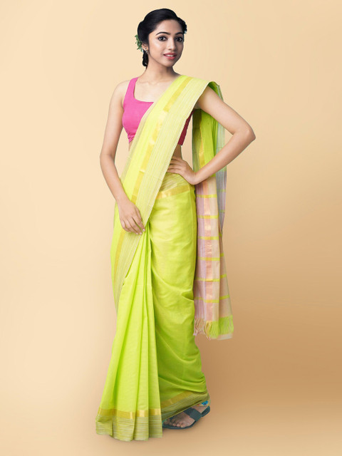 

Unnati Silks Green & Pink Pure Cotton Handloom Sustainable Mangalagiri Saree