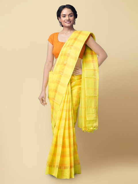 

Unnati Silks Women Yellow & Brown Pure Pavani Mangalagiri Cotton Saree