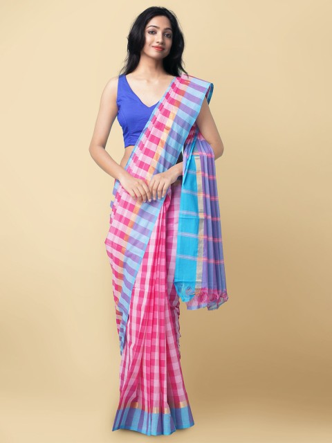 

Unnati Silks Women Pink & Blue Pure Pavani Mangalagiri Cotton Saree