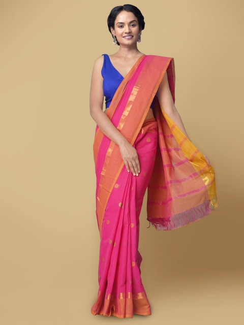 

Unnati Silks Pink & Brown Pure Cotton Handloom Sustainable Chettinad Saree