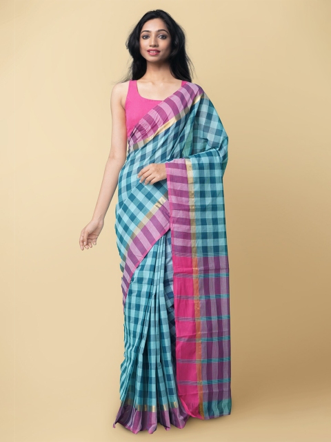 

Unnati Silks Women Turquoise Blue & Purple Pure Pavani Mangalagiri Cotton Saree