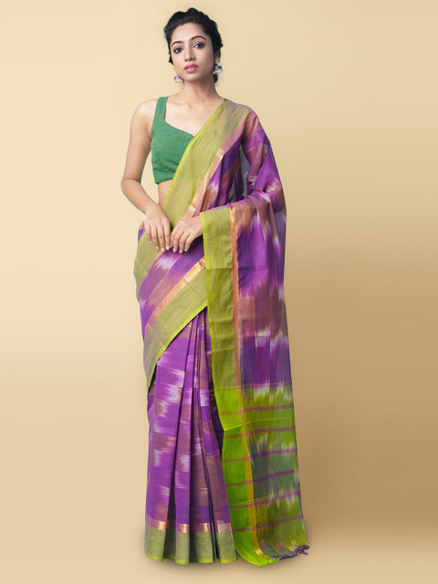 

Unnati Silks Multicoloured Zari Pure Cotton Handloom Sustainable Mangalagiri Saree, Multi