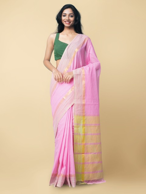 

Unnati Silks Women Pink & Gold-Toned Pure Pavani Mangalagiri Cotton Saree