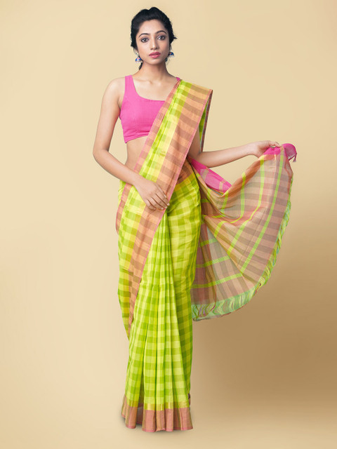 

Unnati Silks Women Green & Pink Pure Pavani Mangalagiri Cotton Saree