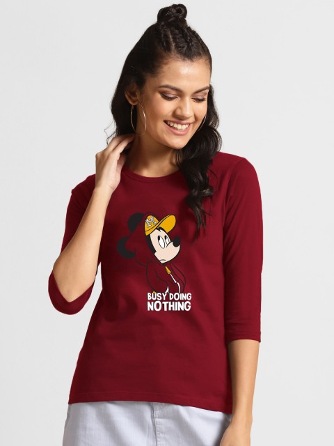 

Bewakoof Women Red & White Mickey Mouse Printed T-shirt