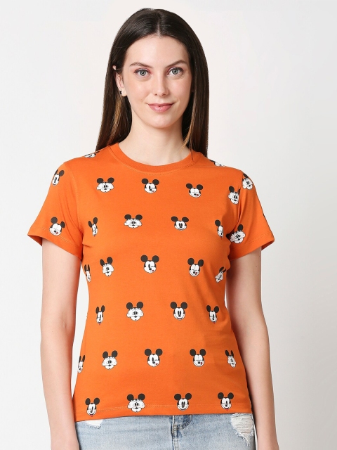 

Bewakoof Women Orange & White Mickey Mouse Printed T-shirt