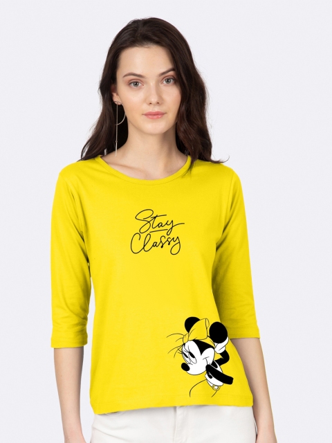 

Bewakoof Women Yellow & Black Minnie Mouse Printed T-shirt