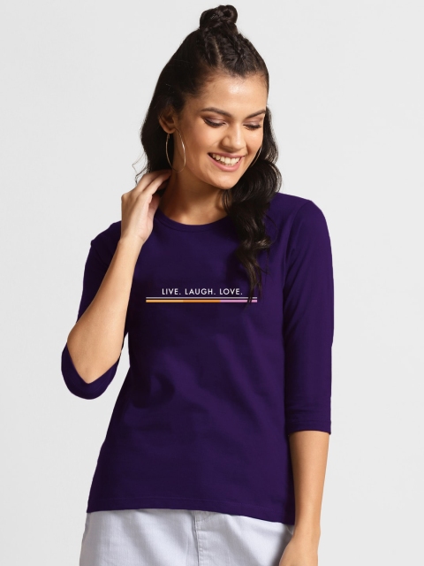 

Bewakoof Women Purple & White Typography Printed T-shirt