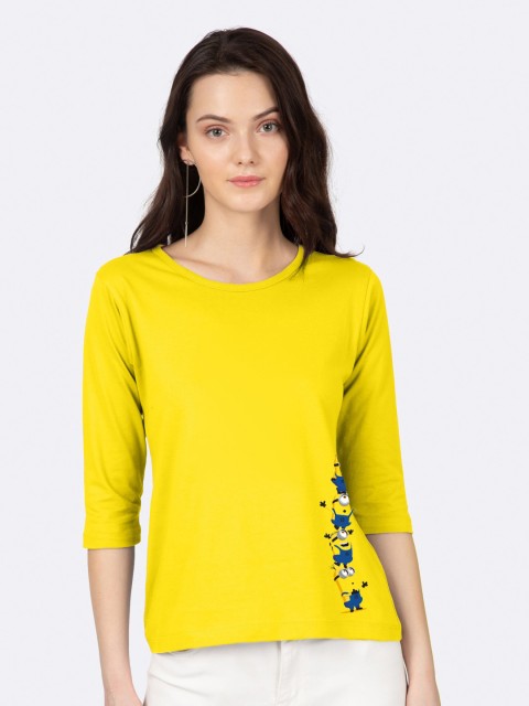 

Bewakoof Women Yellow & Navy Blue Minions Printed T-shirt