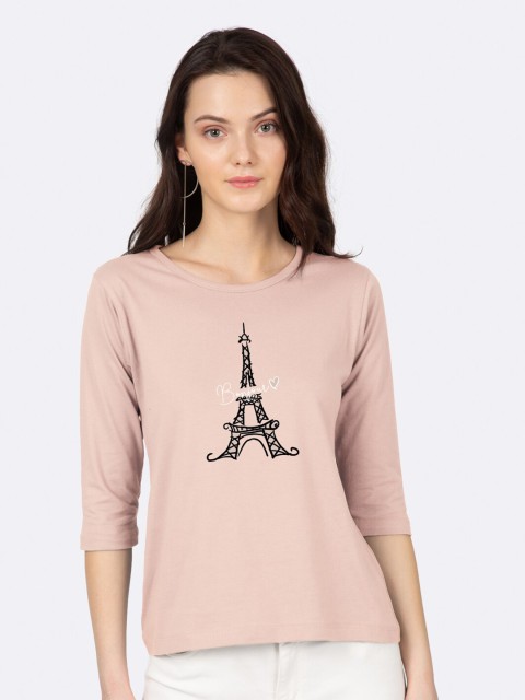 

Bewakoof Women Pink & Black Printed T-shirt