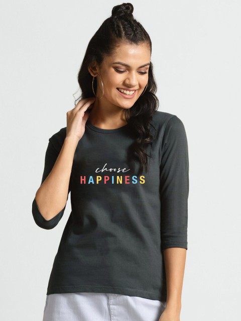

Bewakoof Women Grey & White Typography Printed T-shirt