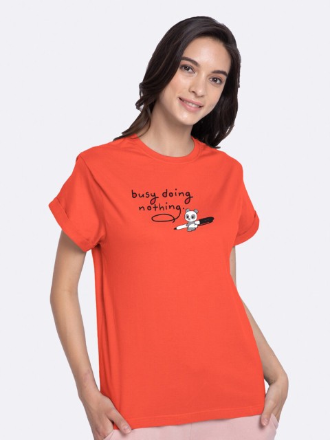 

Bewakoof Women Red & Black Typography Printed Loose T-shirt