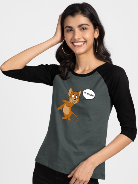 

Bewakoof Women Black & Grey Tom& Jerry Printed Round Neck T-shirt