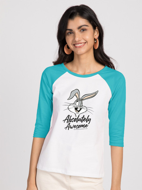 

Bewakoof Women White & Blue Bugs Bunny Printed T-shirt