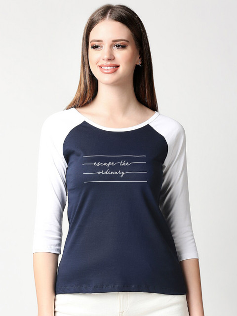 

Bewakoof Women Blue & White Typography Printed T-shirt