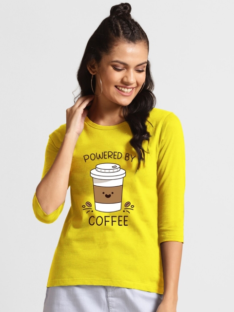 

Bewakoof Women Yellow & Brown Printed T-shirt