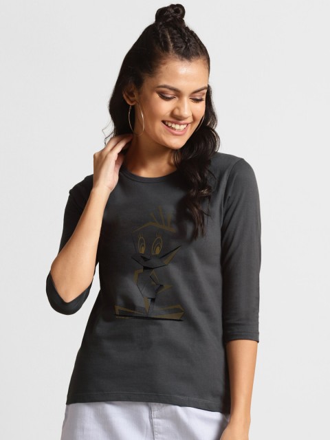 

Bewakoof Women Grey & Black Tweety Printed T-shirt
