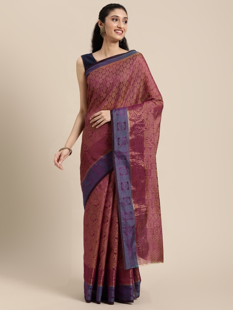 

KALINI Magenta & Purple Ethnic Motifs Zari Silk Cotton Banarasi Saree