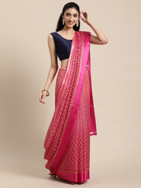 

KALINI Pink & Yellow Mangalagiri Saree