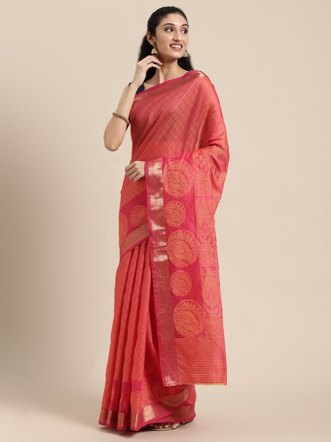 

KALINI Red & Gold-Toned Ethnic Motifs Zari Silk Cotton Banarasi Saree