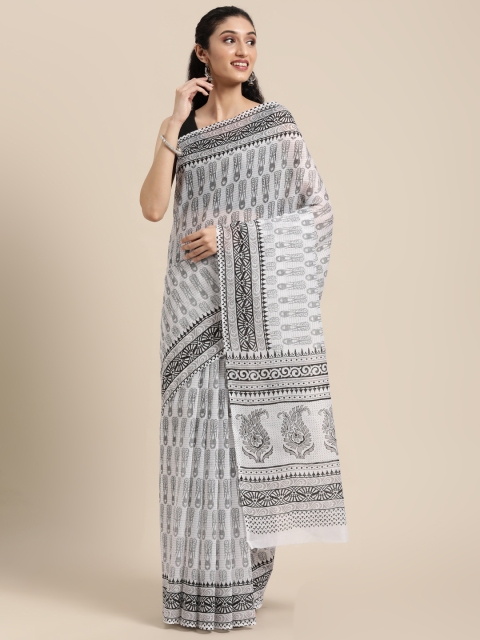 

KALINI White & Grey Ethnic Motifs Mangalagiri Saree