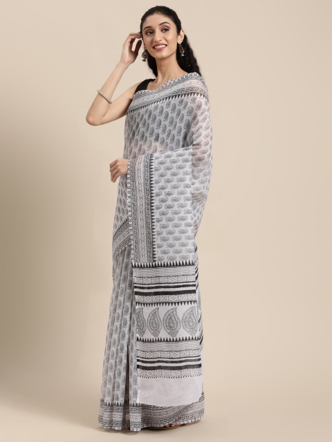 

KALINI White & Grey Paisley Mangalagiri Saree