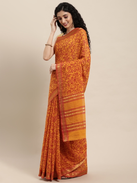 

Pavechas Yellow Floral Zari Pure Cotton Venkatgiri Saree