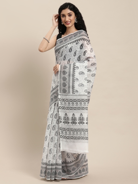 

Pavechas White Paisley Mangalagiri Saree