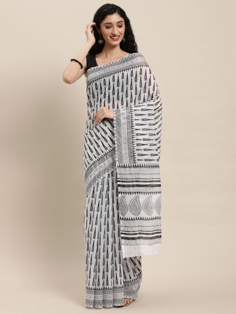 

Pavechas White & Grey Ethnic Motifs Mangalagiri Saree