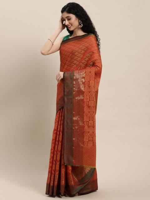 

Pavechas Red Floral Zari Silk Cotton Banarasi Saree