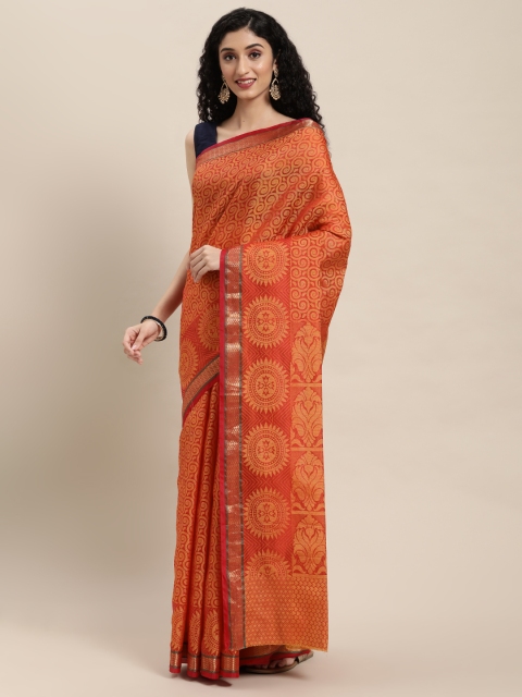

Pavechas Orange Zari Silk Cotton Banarasi Saree