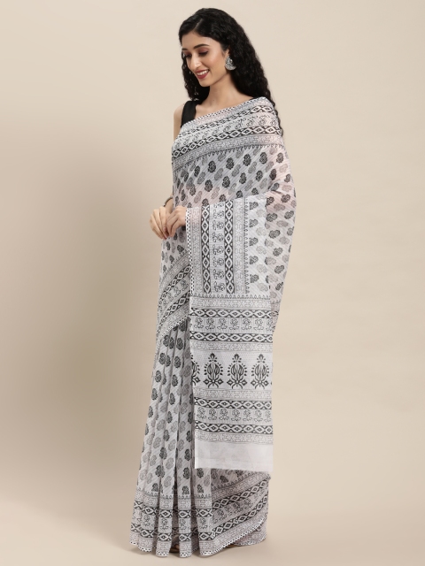 

Pavechas White & Black Paisley Mangalagiri Saree