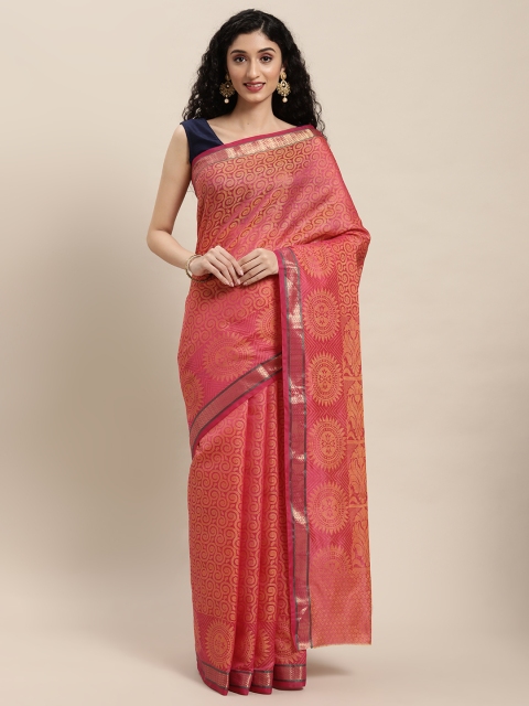 

Pavechas Pink Zari Silk Cotton Banarasi Saree