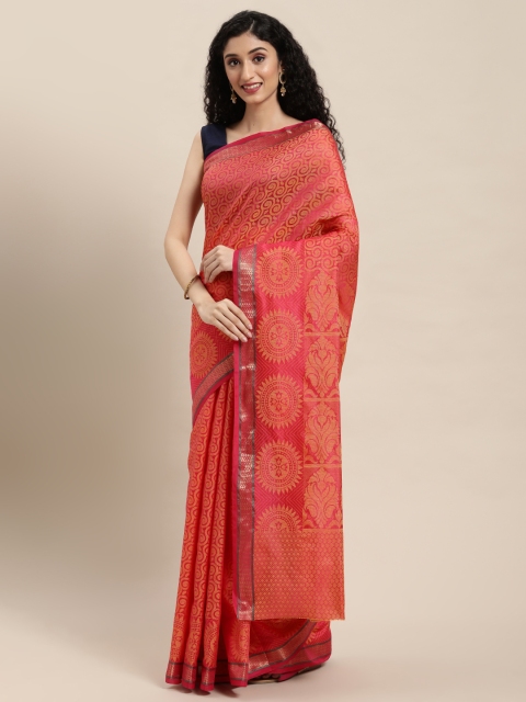 

Pavechas Red Zari Silk Cotton Banarasi Saree