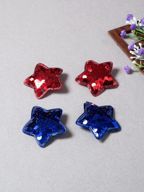 

Golden Peacock Women Set of 4 Blue & Red Embelished Alligator Hair Clip