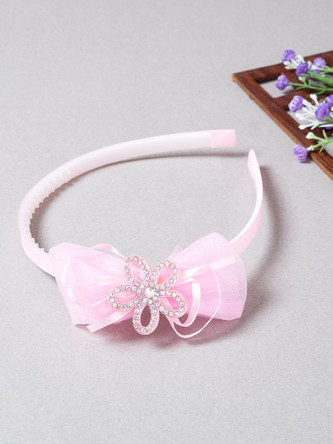 

Golden Peacock Women Pink & White Shiny Bow Knot Embellished Hairband