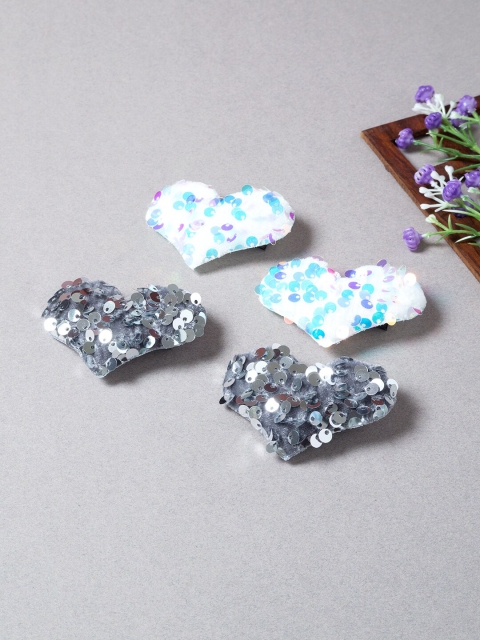 

Golden Peacock Women White & Grey Set of 4 Embellished Alligator Hair Clip
